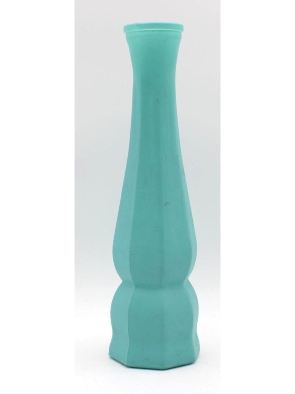 Octagon Base Glass Vase Seam Foam Mint Green Painted Frosted Matte 9" Tall Vtg